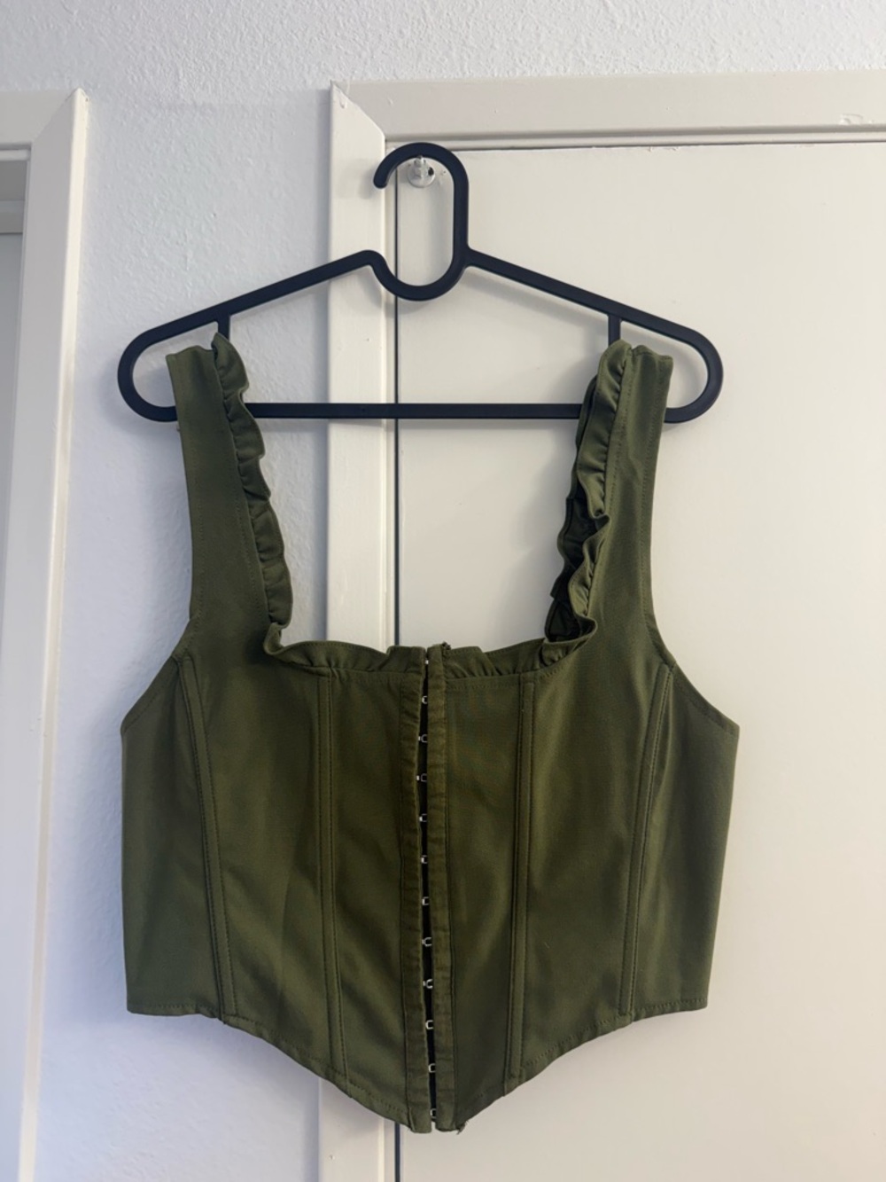 Forever 21 Olive Green Ruffle Strap Corset Crop Top